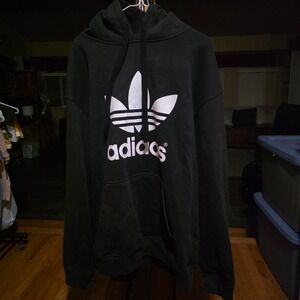Adidas Trefoil Logo Black Pullover Hoodie Mens 2XL read description